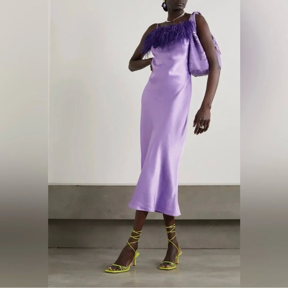 Sleeper Boheme Slip Dress with Feathers in Lilac - Picture 2 of 4
